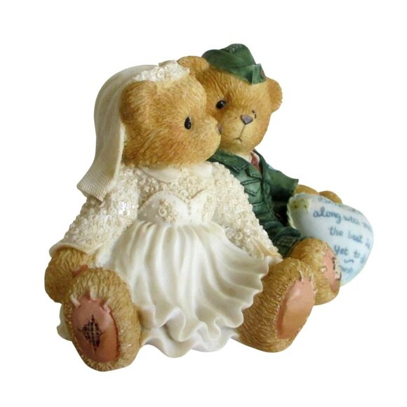 Vintage Cherished Teddies Bride & Groom Figurine: Military Uniform Wedding Decor - Picture 3 of 7
